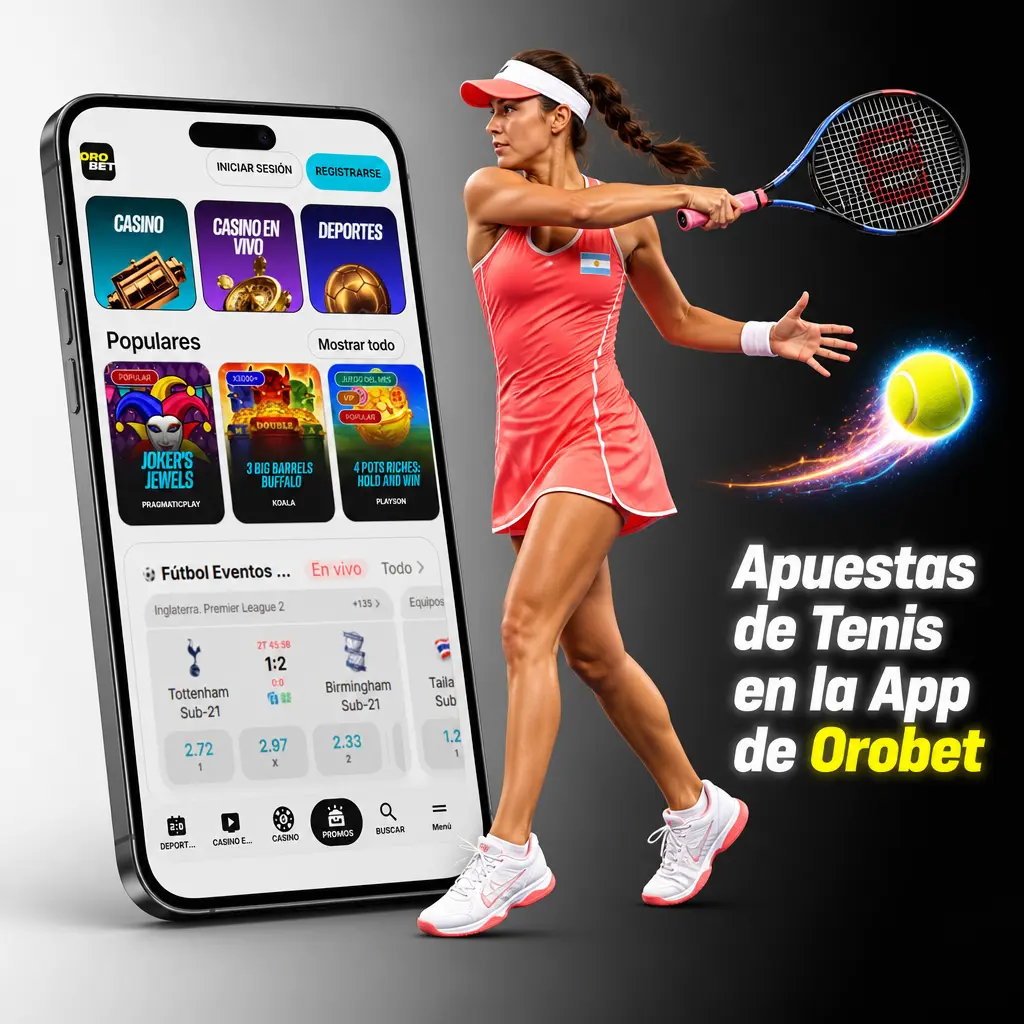 Pantalla de la app de Orobet mostrando apuestas de tenis por torneo, ronda y mercados en vivo o prematch.