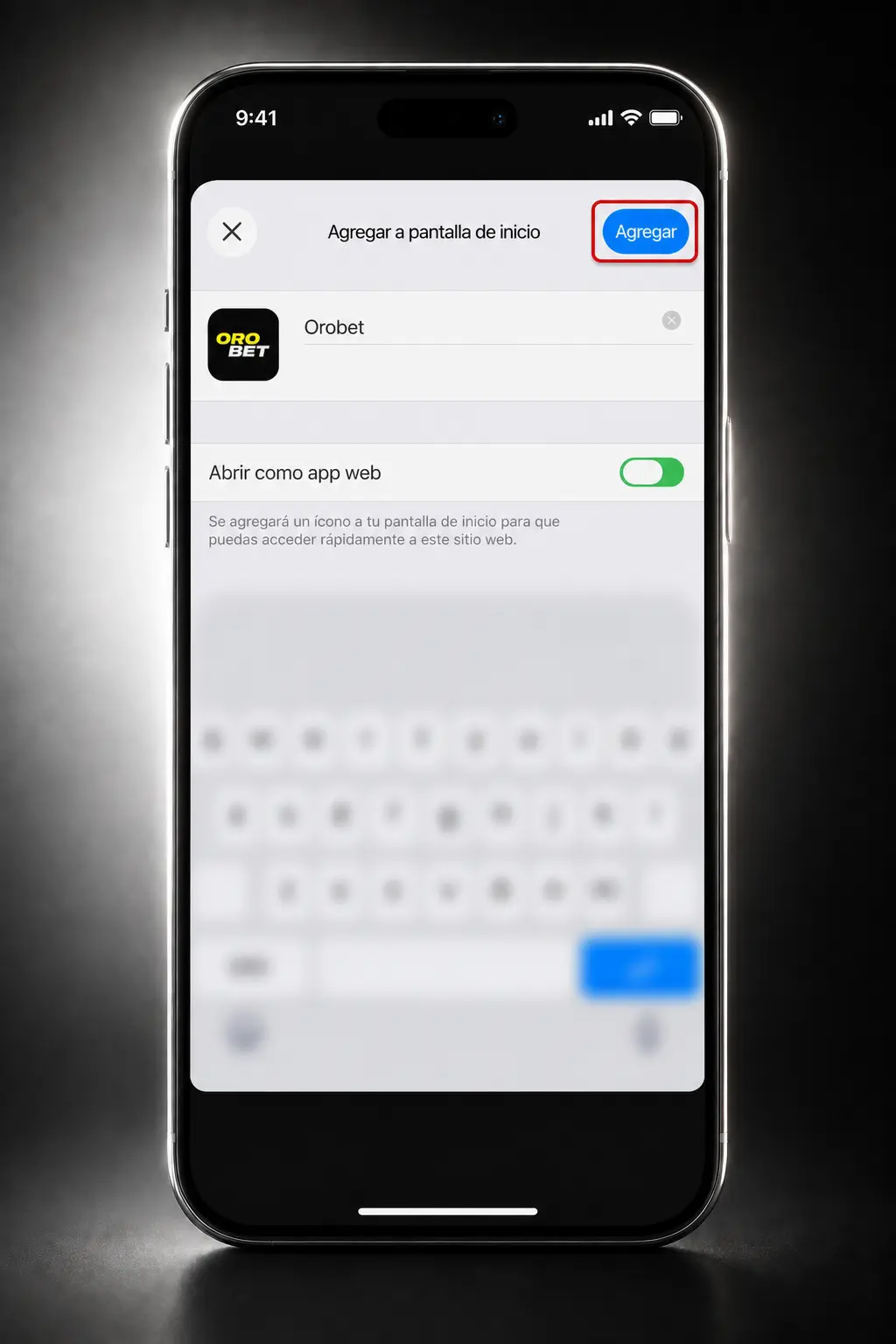 Pasos para descargar la app de Orobet en iOS agregando un acceso directo desde Safari a la pantalla de inicio