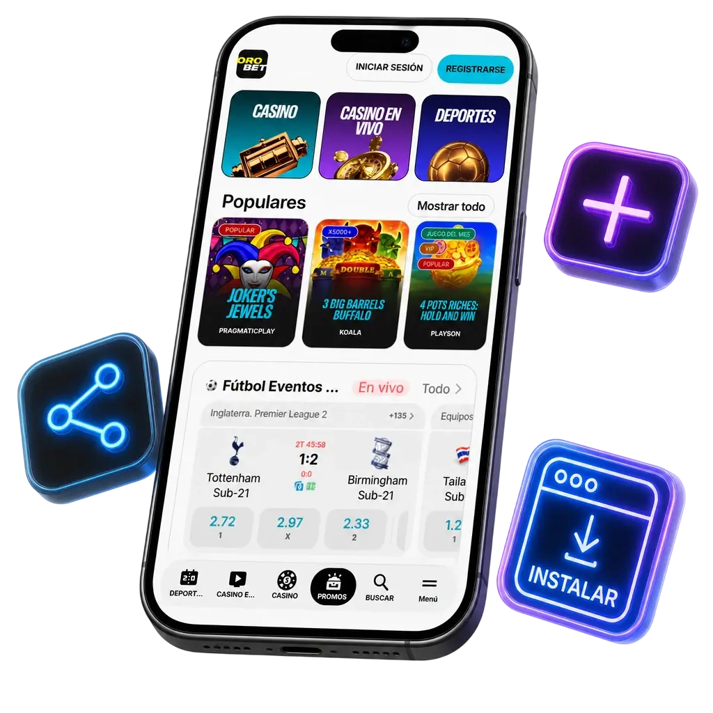 Icono de Orobet PWA agregado a la pantalla de inicio de un iPhone desde Safari, alternativa a la app nativa