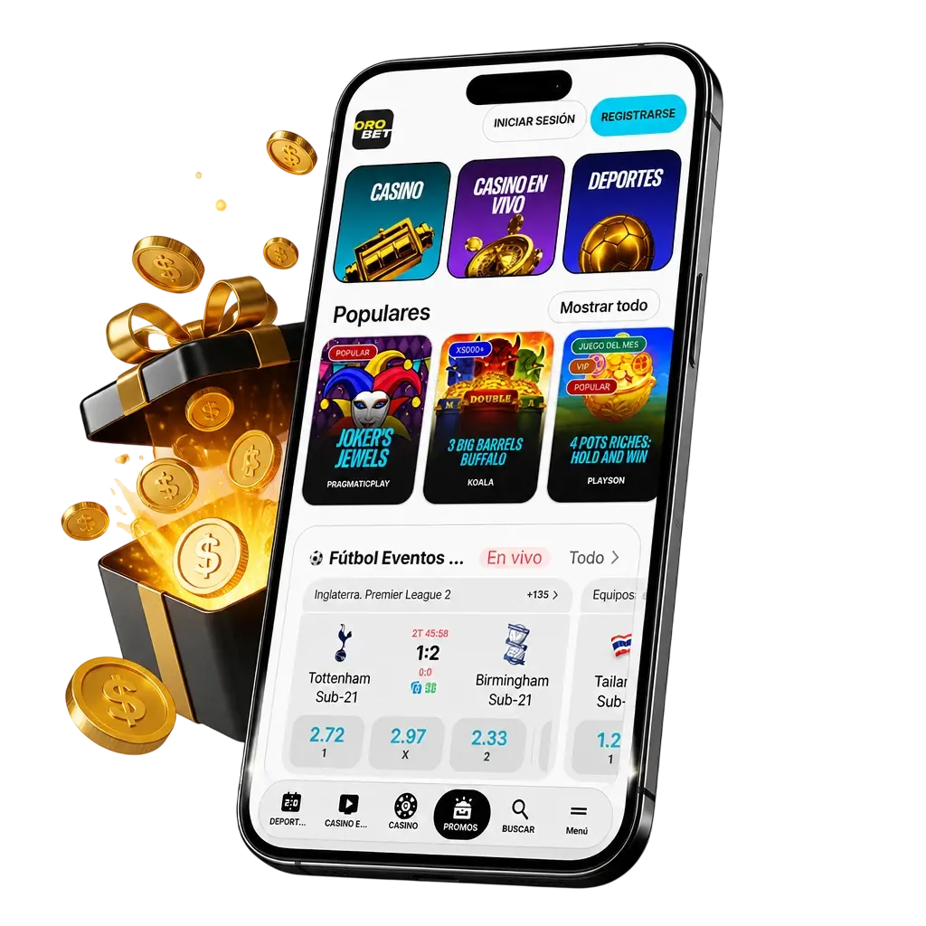 Bono de bienvenida de Orobet en tres paquetes: casino, deportes y en vivo, con giros gratis y bonificaciones especiales