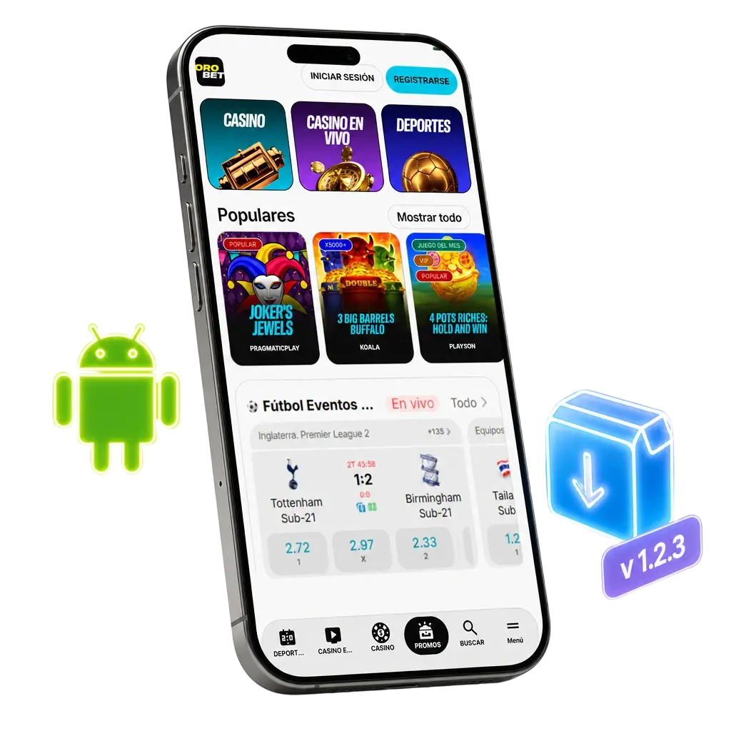 Tabla con detalles técnicos del archivo APK de Orobet: versión, tamaño, categoría y compatibilidad con Android 8.0 o superior