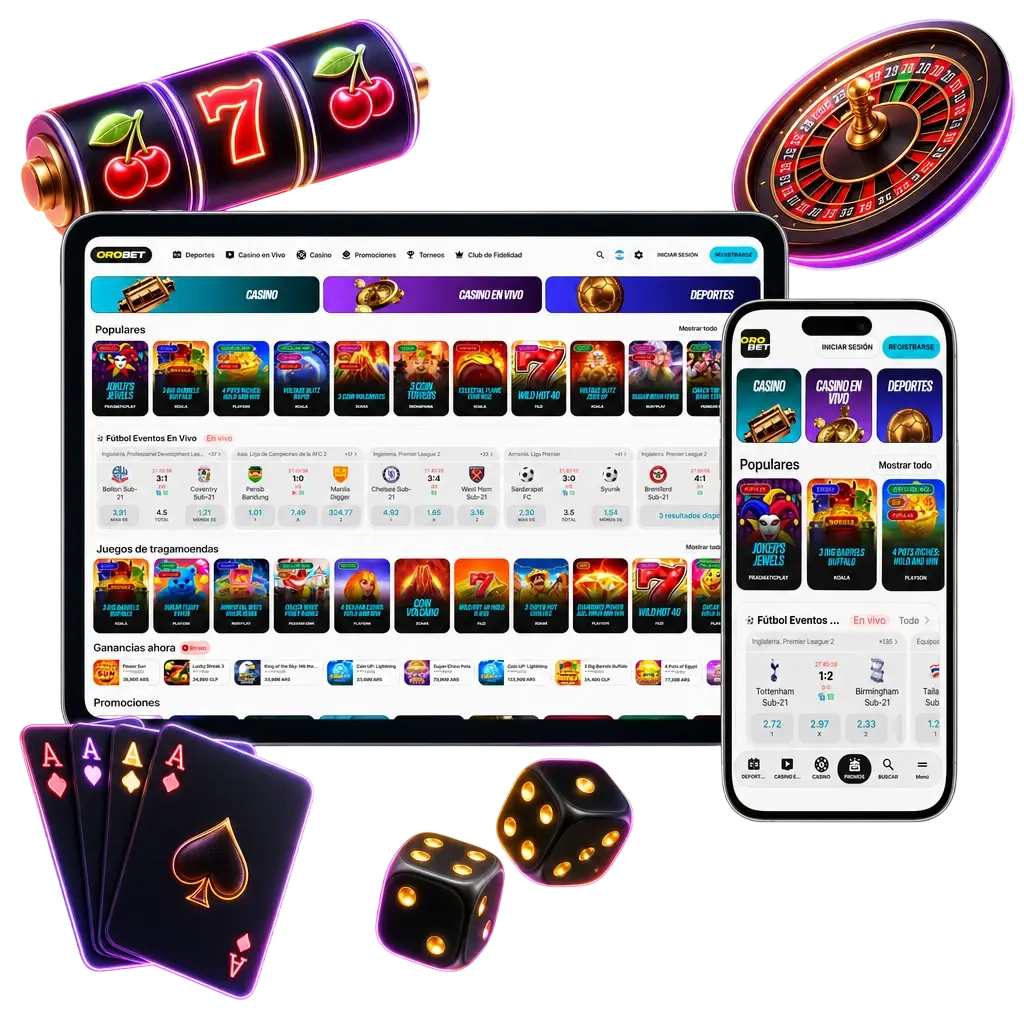 Catálogo de juegos de casino Orobet con tragamonedas, ruleta, blackjack y bacará disponibles para jugadores