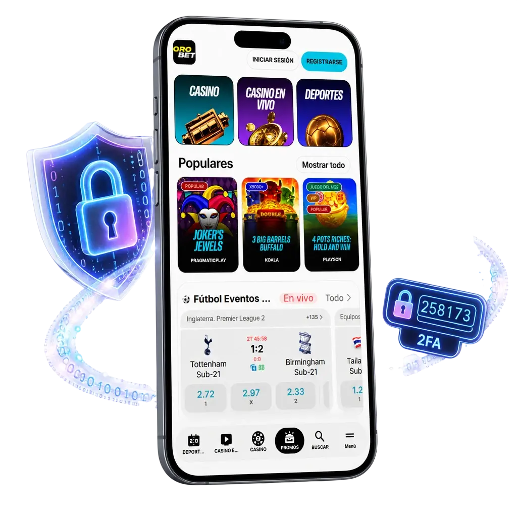 Ícono de seguridad y candado representando el cifrado de datos y permisos de la app Orobet en el celular